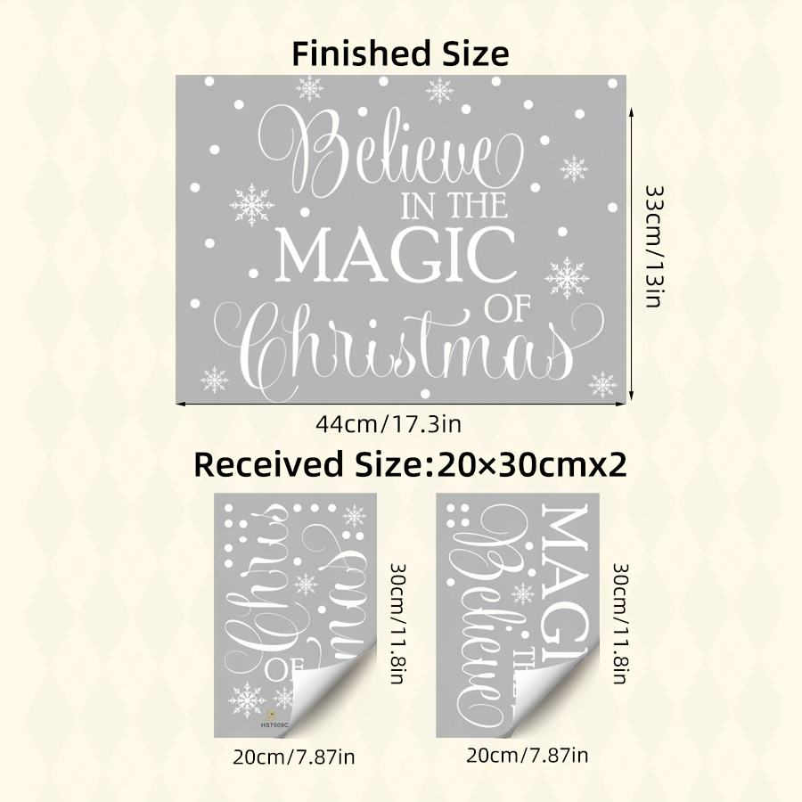 Image of 1set/2pcs Double-sided Christmas Window Decal, "believe In Of Christmas" Quote Vinyl Sticker With Snowflakes, Removable Decor For Holiday & Home