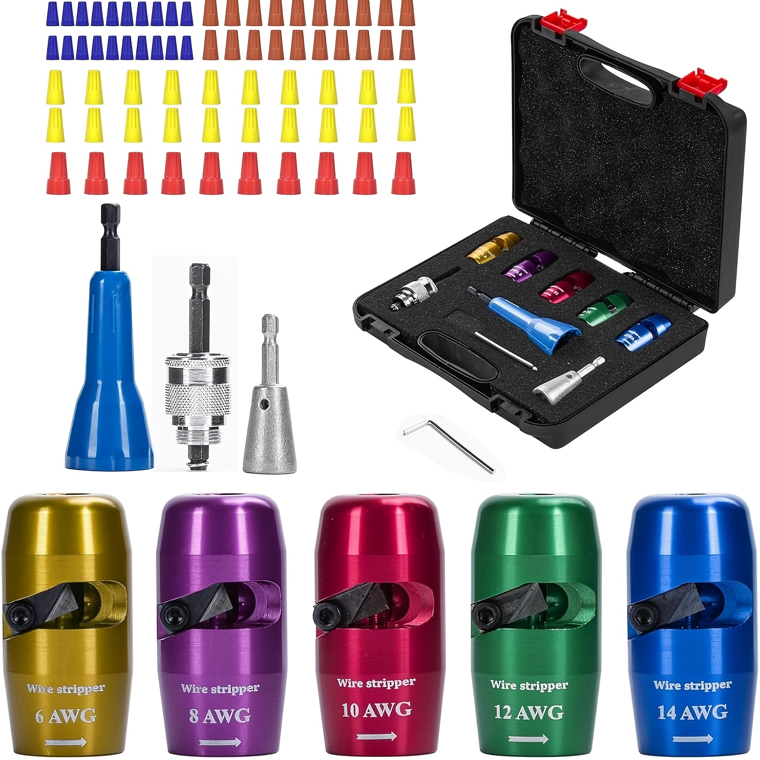 TEMU Wire Stripper Twister Tool For Drill, 2026 Upgraded Wire Stripping Tool & Wire Twisting Connector For Cutters 6-14 Awg, 8 In 1 Professional