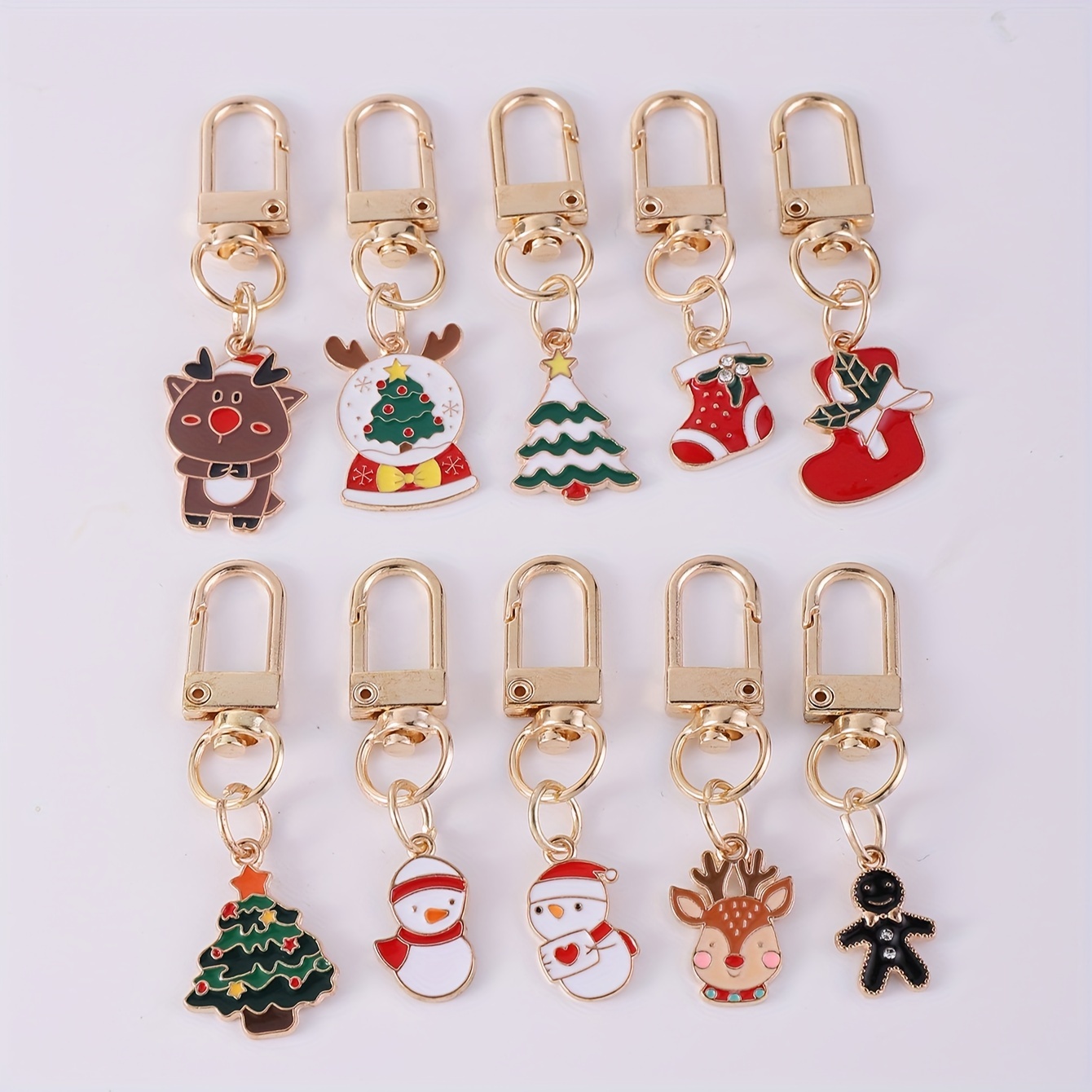 

Christmas Alloy Keychain Set - 10 Enamel Keyrings, Carabiner , Decorative Bag Accessories For And