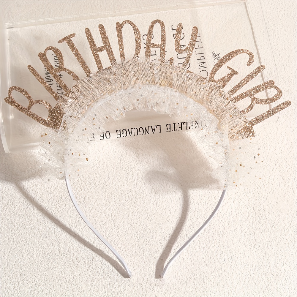 

1pc Sparkling "birthday Girl" Glitter Headband With Sequins & Mesh Veil - Accessory & Gift For Teens