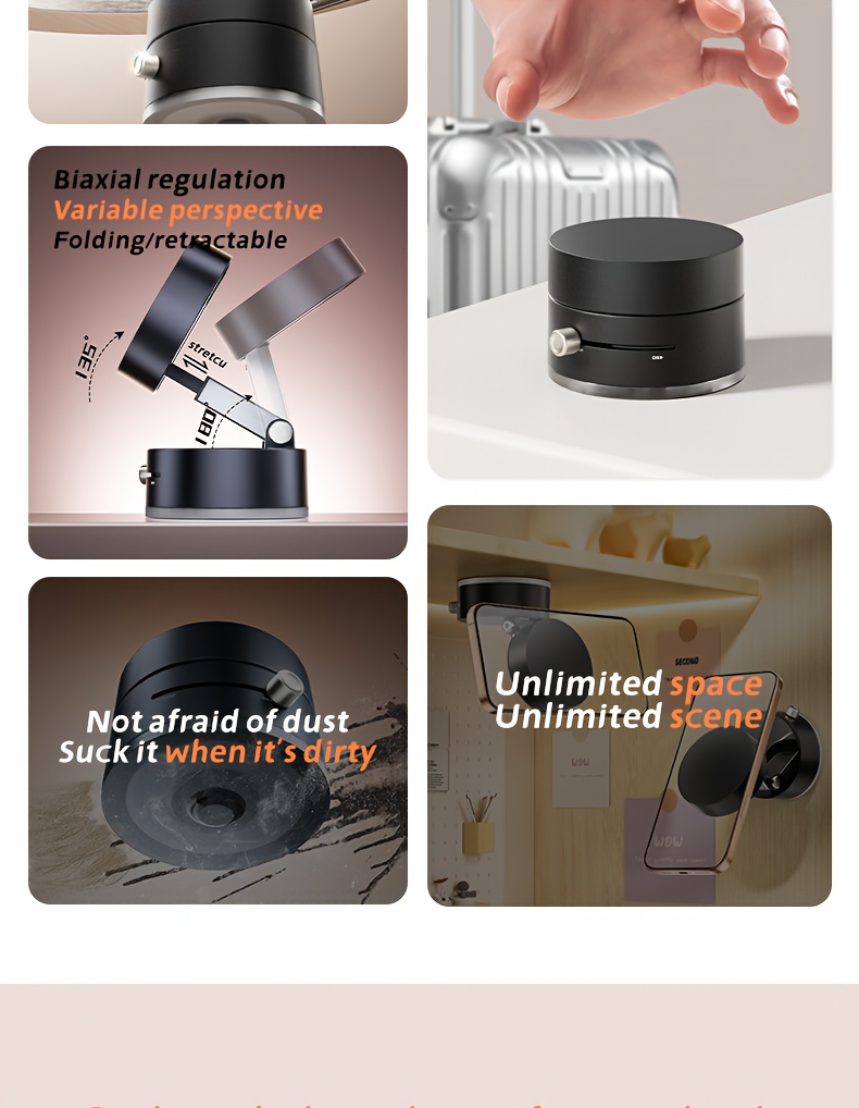 multifunctional vacuum suction cup bracket foldable retractable kitchen lazy vacuum double sided magnetic mobile phone holder details 2