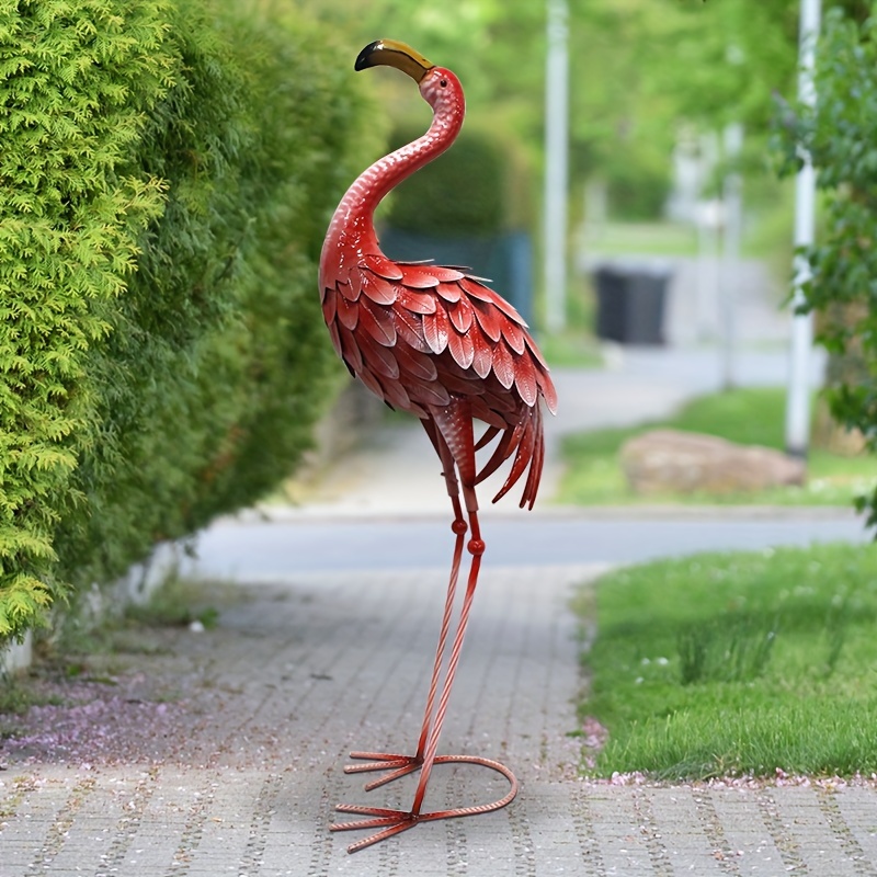 

1pc Rustic Style Metal Flamingo Garden Decor, Large Flamboyant Bird Statue For Lawn, Backyard, Porch, Patio Ornament, Single Outdoor Sculpture