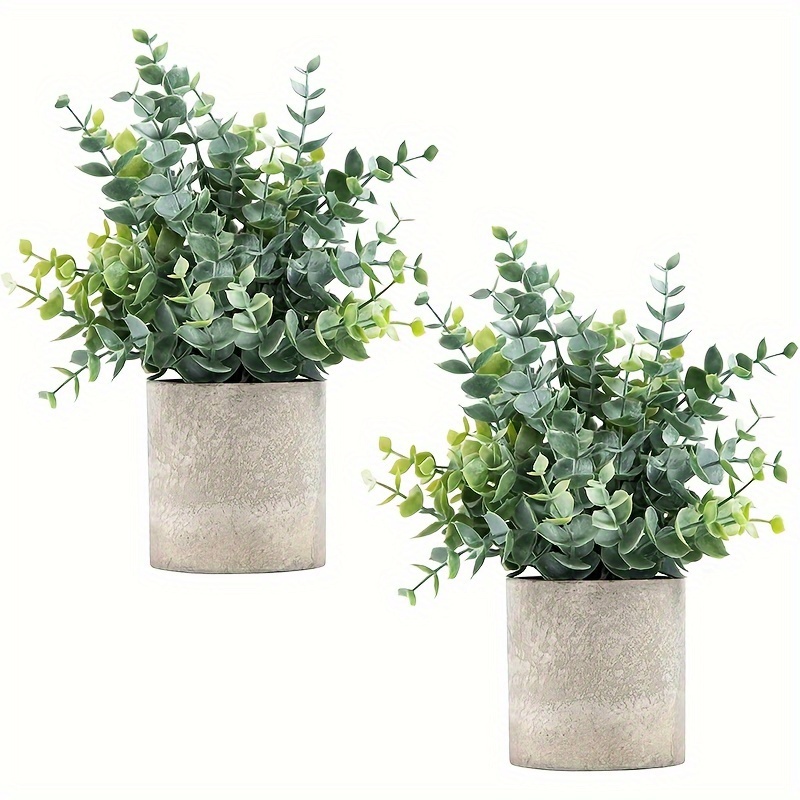 

2pcs Artificial Eucalyptus Potted Plants - Desk, Shelf & Home Decor | Ideal For Office, Bathroom, Farmhouse & Coffee Table | Includes Pot | No Battery Needed | Gray Green