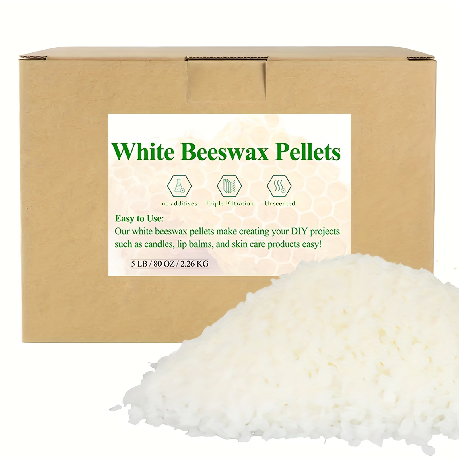 TEMU 5lb/2256g White Beeswax For Projects, Beeswax For Scented Candles, Ideal For Making Candles, Cup Wax, Scented Candles, And Wax, Perfect For
