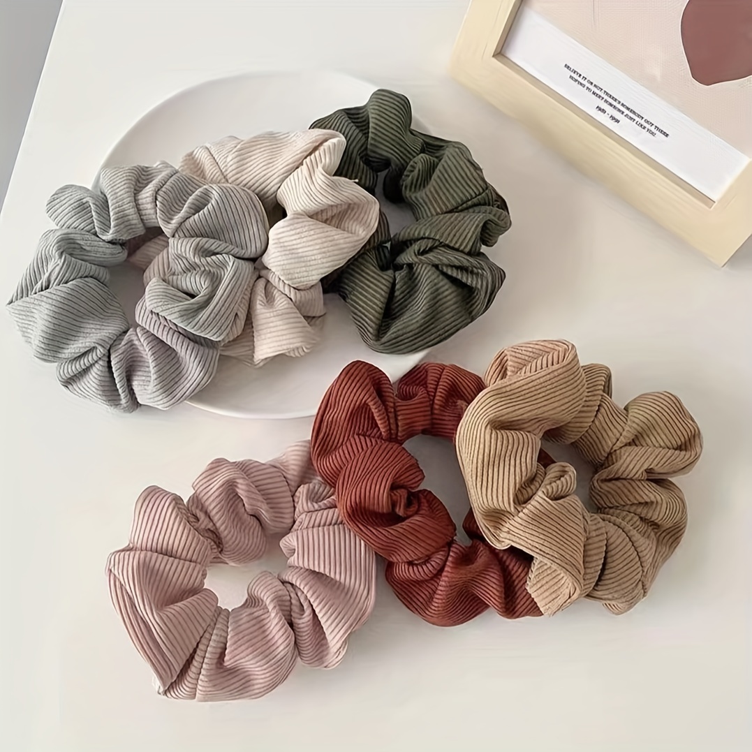

6pcs Solid Color Large Intestine Hair Loops Elastic Hair Ties Ponytail Holders For Women And Female Wear