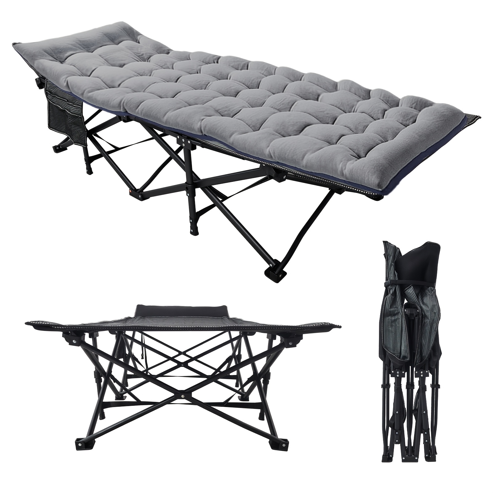 Image of Portable Folding Garden Bed, Sturdy Frame, Can Bear 330lbs, Easy To Store, With Soft Cushions, Breathable And Comfortable, Suitable For Courtyard Leisure, Lunch Break, Camping And Party.