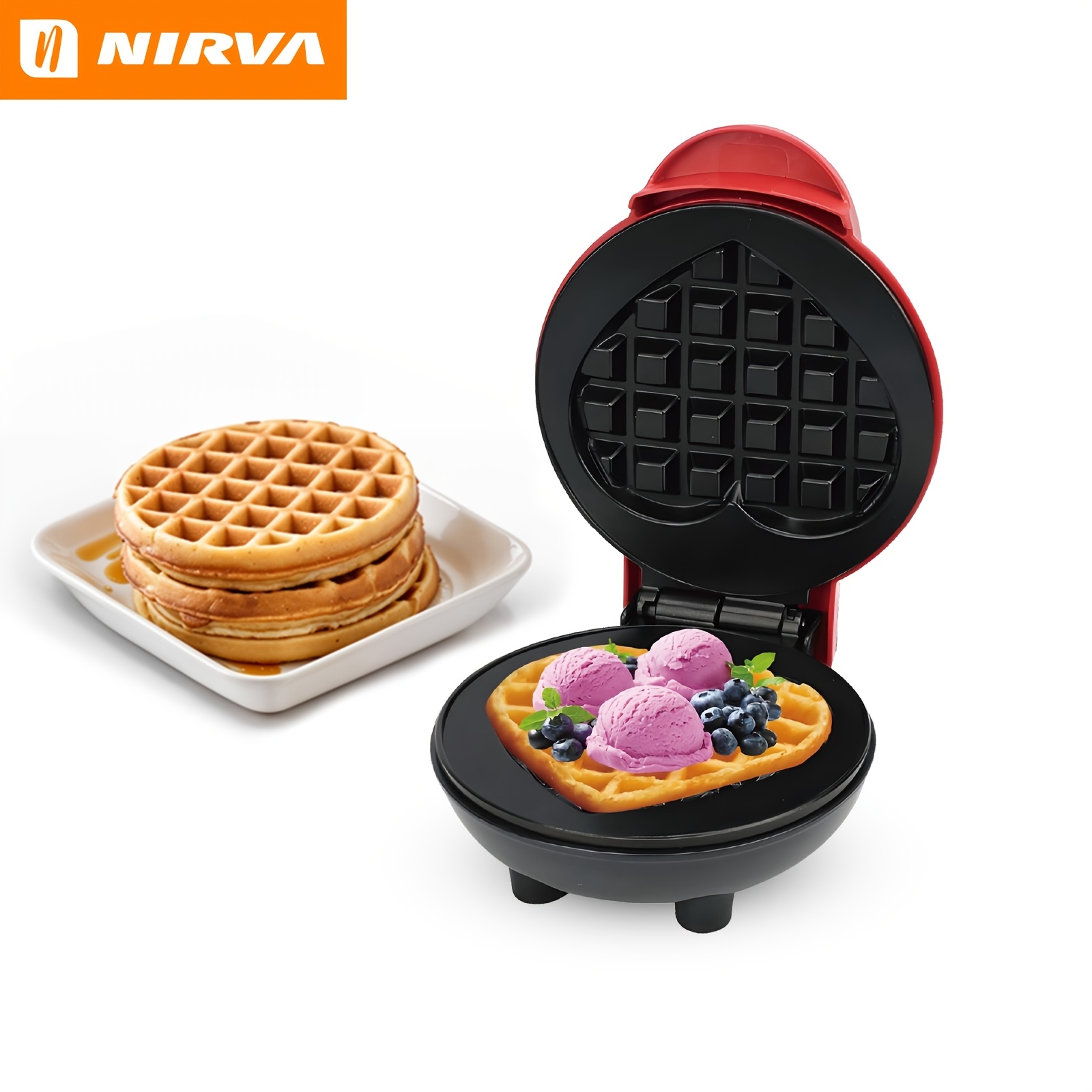 Image of Red Heart Waffle Maker Electric Pancake Double Baking Pan Pancake Maker Egg Cooker Food-grade Coating Portable And Heated Breakfast Equipment Essential For Home Breakfast And Parties