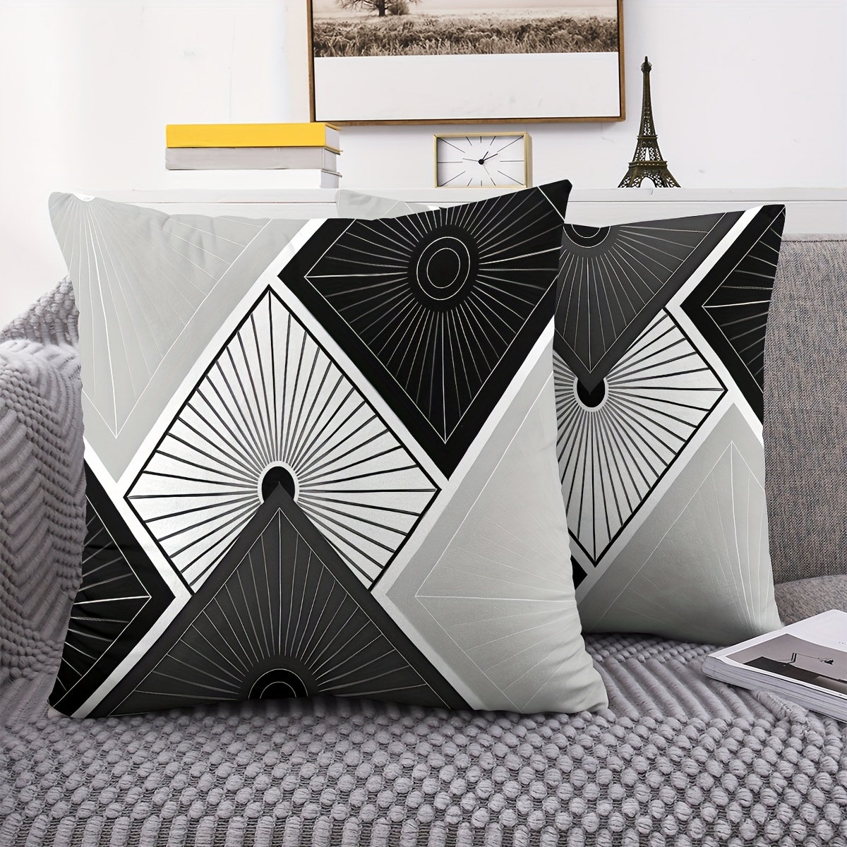 TEMU 2pcs Pack, Elegant Ornate Geometric Pattern Pillowcase, High Quality Short Plush, Contemporary Style, Double-sided Printing 18-inch*18-inch,
