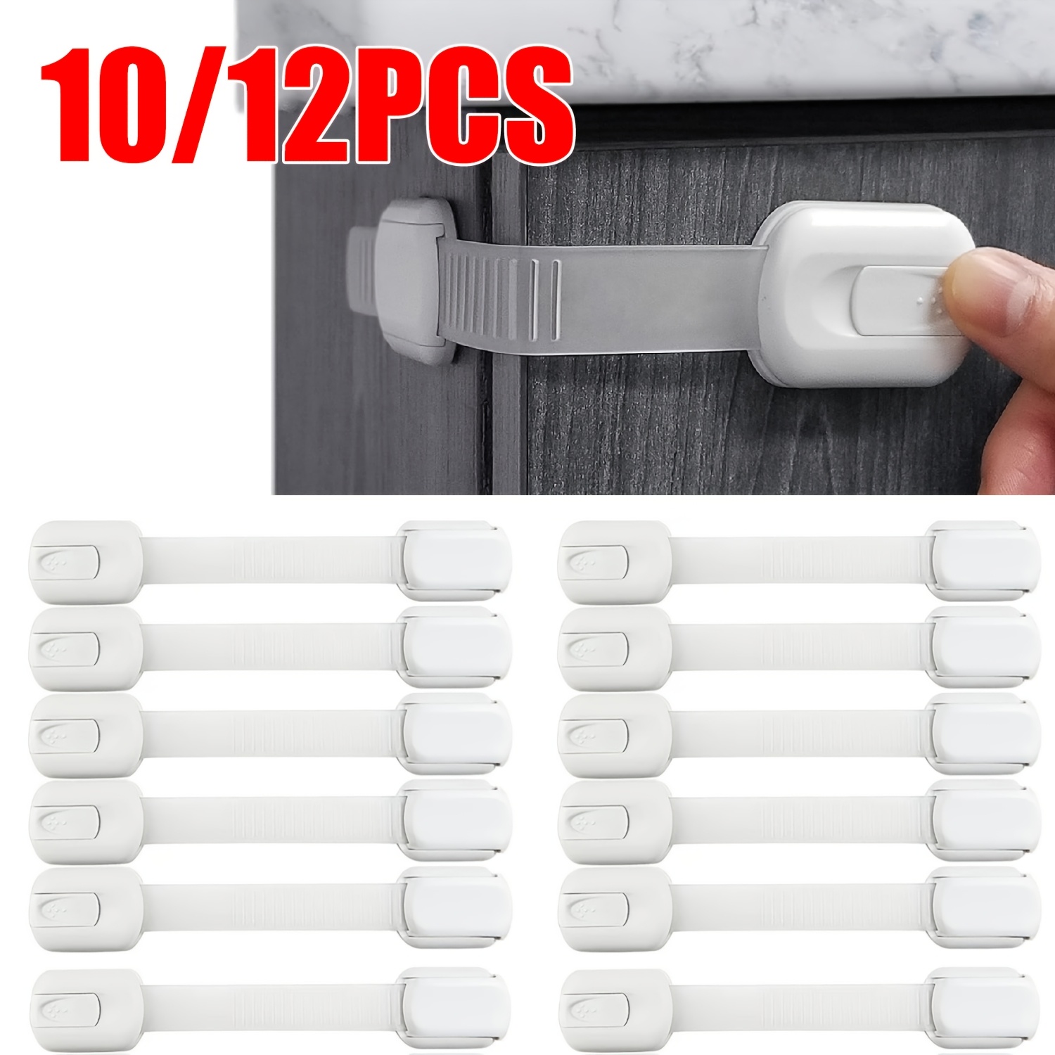 

Multi-use Adhesive Straps Locks - Childproofing Proofing Cabinet Latches For Drawers, Fridge, Dishwasher, Toilet Seat, Cupboard, Oven, Trash Can, No Drilling