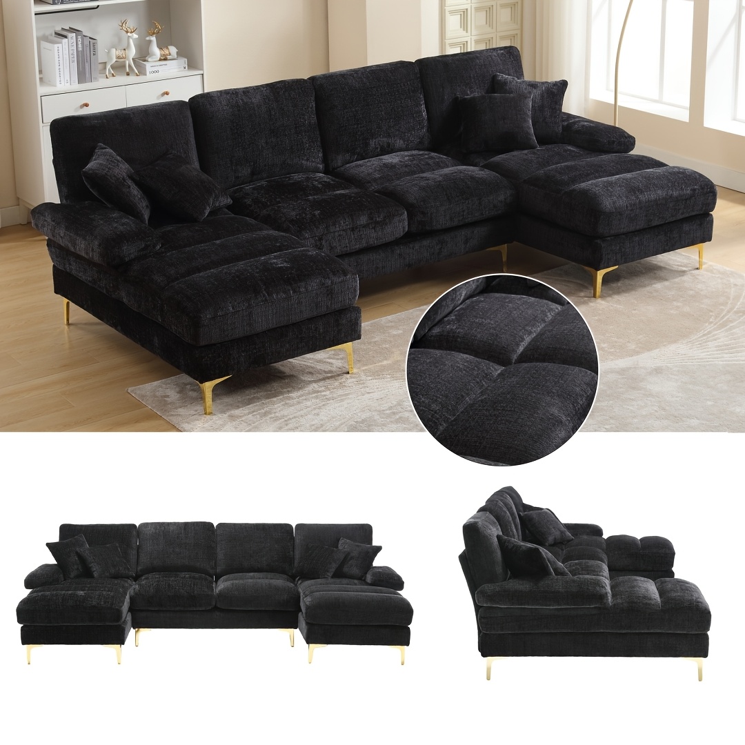 Modern Large Chenille U-shaped Sectional Sofa With Double Chaise Lounges, Comfortable Module Sofa For Living Room, Bedroom, Office And Apartment