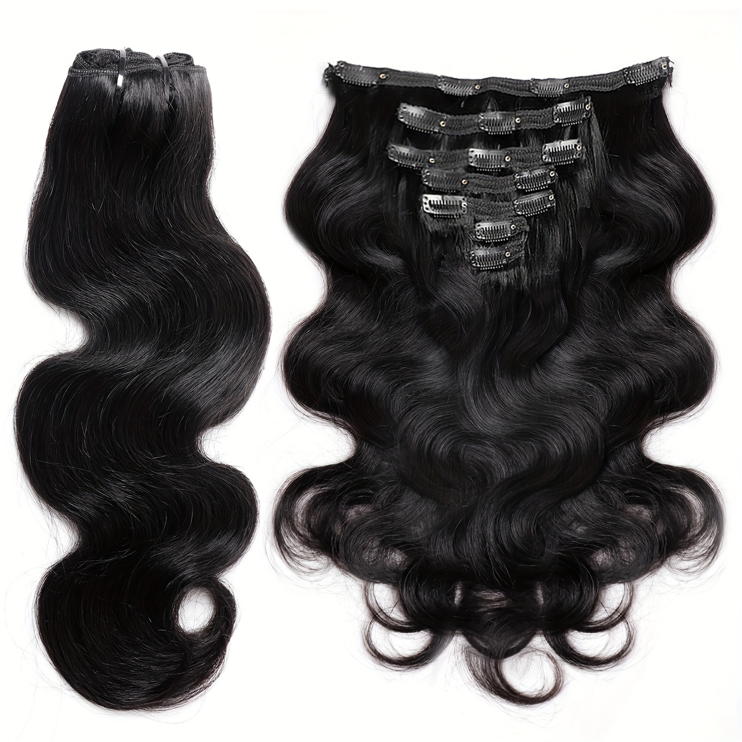 Body Wave Real Human Hair Clip Ins Hair Extensions Women - Temu