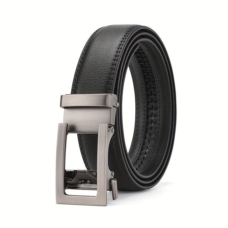 Men's Sleek Gray Leather Belt with Automatic Buckle