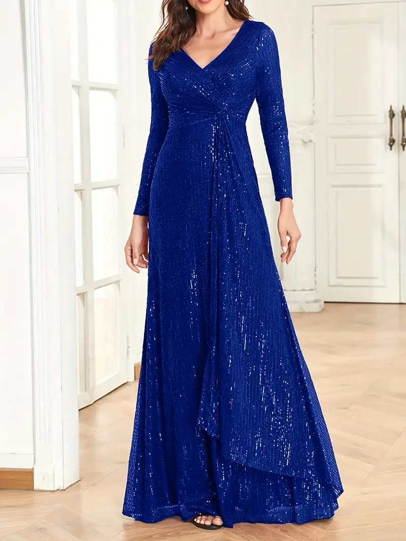elegant long sleeve v neck dress women sparkling attire - Temu Ireland elegant long sleeve v neck dress women sparkling attire - Temu Ireland