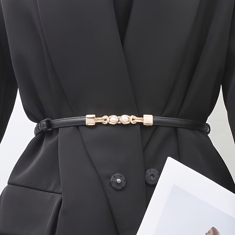 2pcs Women's Slim Waist Belt, Metal Double-Buckle Decorative