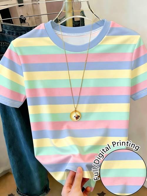 item picture fresh macaron ow stripe t shirt loose casual fit effortlessly summer relaxed