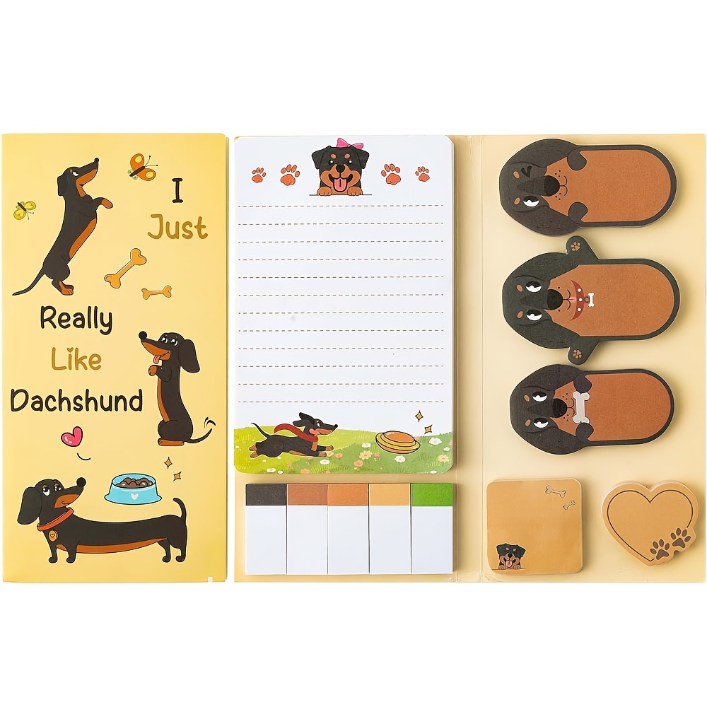 

Miniature Dachshund Notes Set, 440 Sheets Cute Cartoon Dachshund Self-stick Notes Pads Animal Divider Tabs Bundle Memo Pads Back To School Office Supplies Small Gift