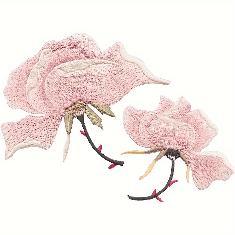 

Pair Of Pink Magnolia Flower Fabric Decorative Patches