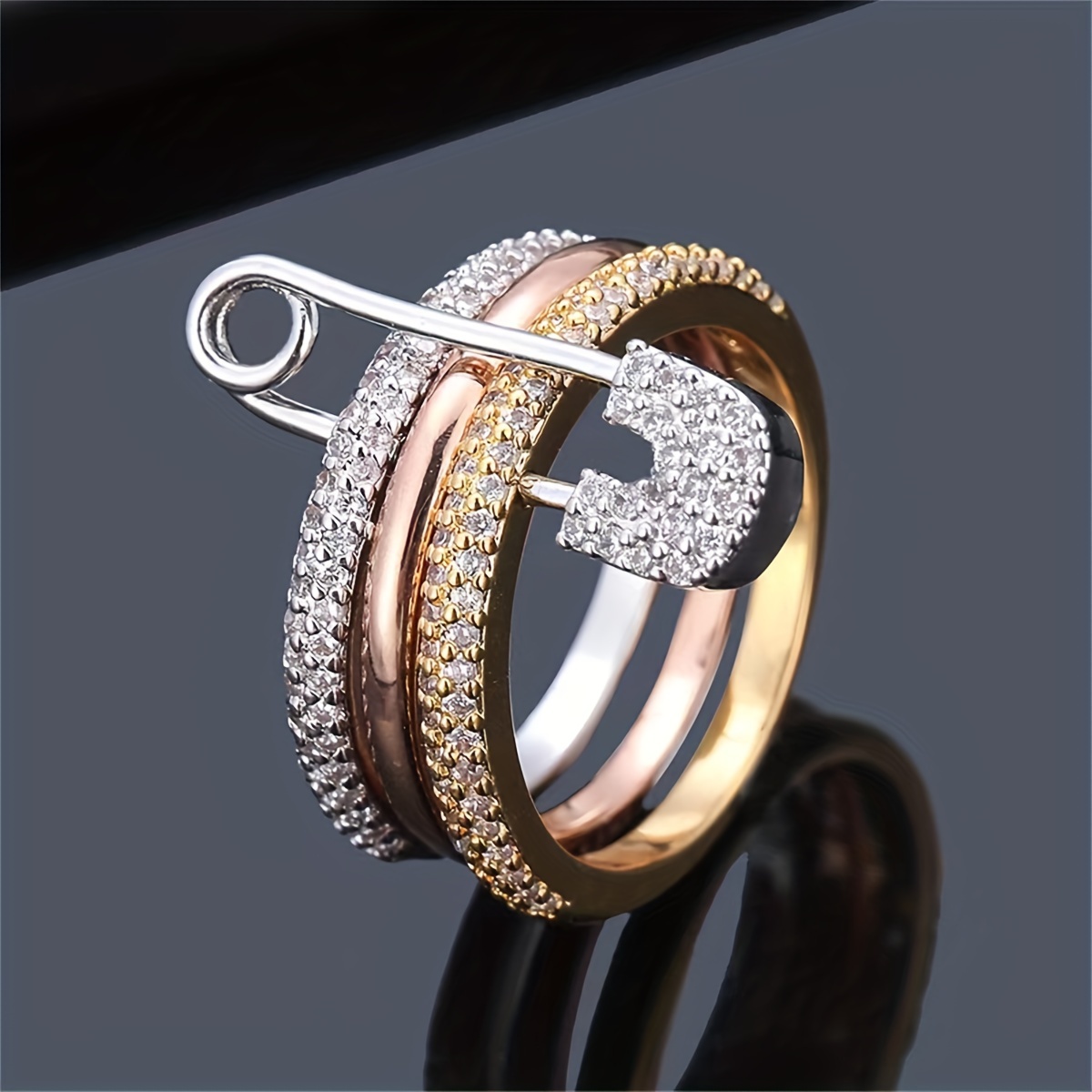 

Elegant Tri-color Detachable Ring Set For Women, Simple Copper Design With Synthetic Cubic Zirconia, Versatile Daily & Party Wear - 1 Piece