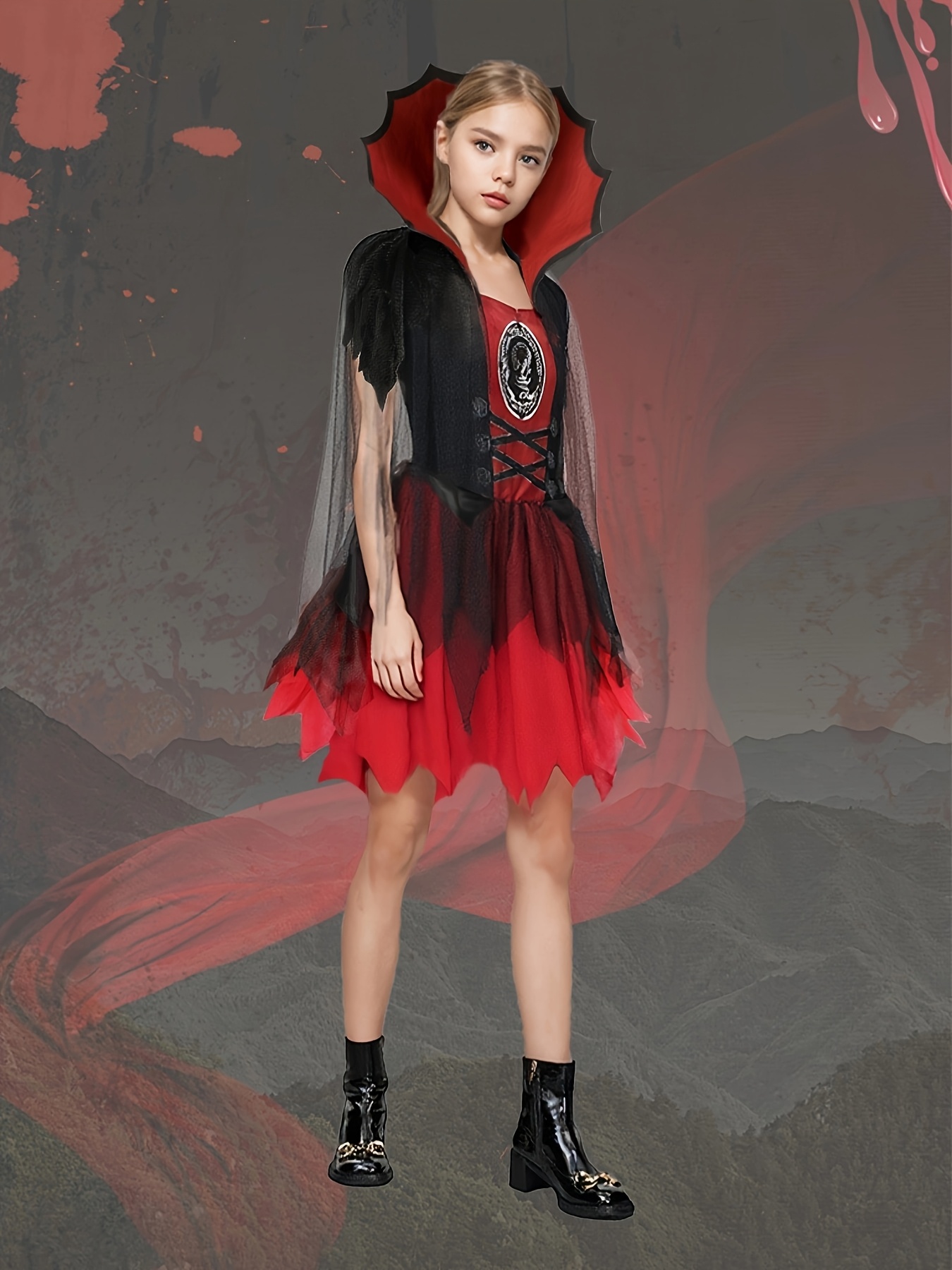 girls vampire queen costume set 1 vampire dress 1 queen cape - Temu Spain, image size:800x1067