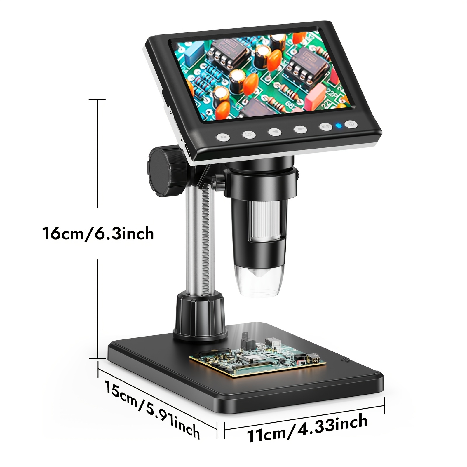 [1000X Digital Microscope] Coin Microscope with 8 Adjustable LED Lights, 4.3inch Soldring Microscope for PCB Repair, PC View