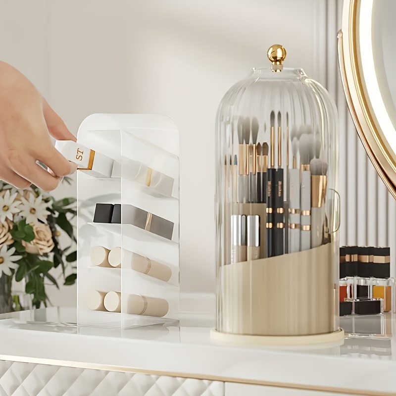 360 degree rotating makeup brush holder with lid waterproof and dustproof cosmetic organizer box suitable for vanity table   beauty enthusiasts Product details 7