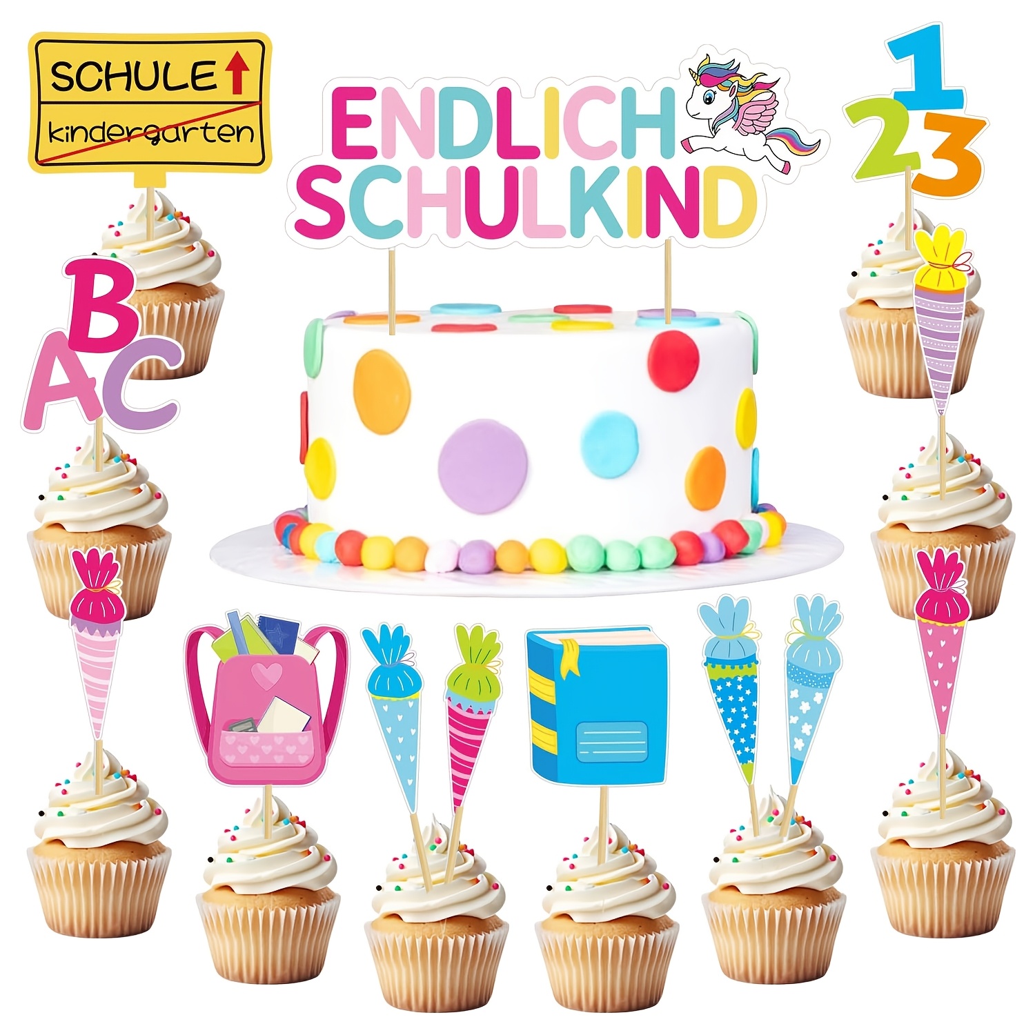 Image of 13pcs Cake Toppers For School Child - Unicorn Cake Topper For Baby Shower Back To School Party Cake Decoration, Halloween, Christmas