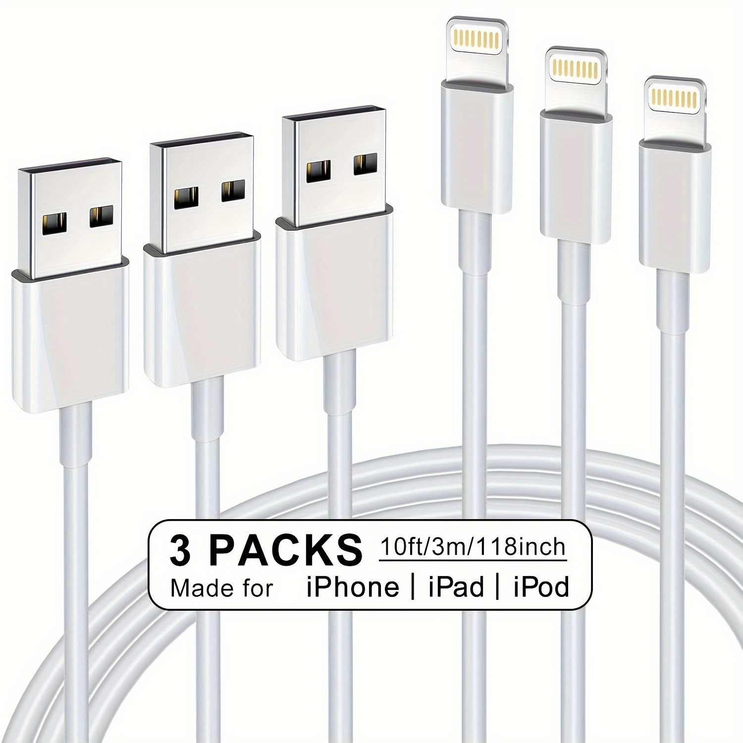 Cable de carga de metal trenzado para iPhone de 6.6 pies/6.6 ft de largo,  con certificación MFi de Apple, cable USB de carga rápida para iPhone,  cable