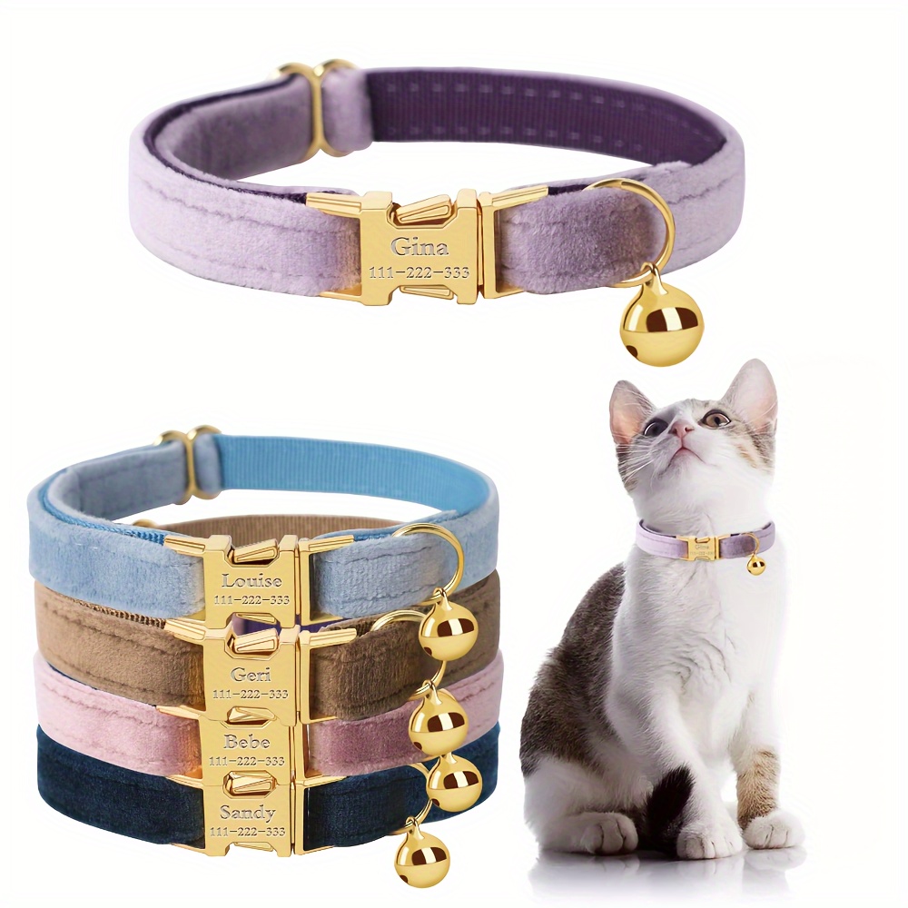 

[customization]personalized Cat Collar With Name Plate,adjustable Tough Nylon Cat Id Collars With Bell,customize Engraved Pet Name And Phone Number