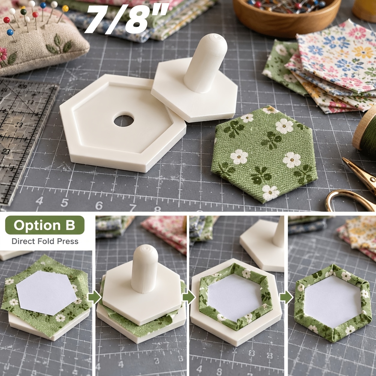 TEMU 2pcs Epp Hexagon Pressing Tool Set With Base Plate And Die, English Template With Base Plate Die, Handmade Fabric Cutting, Folding, Bonding,