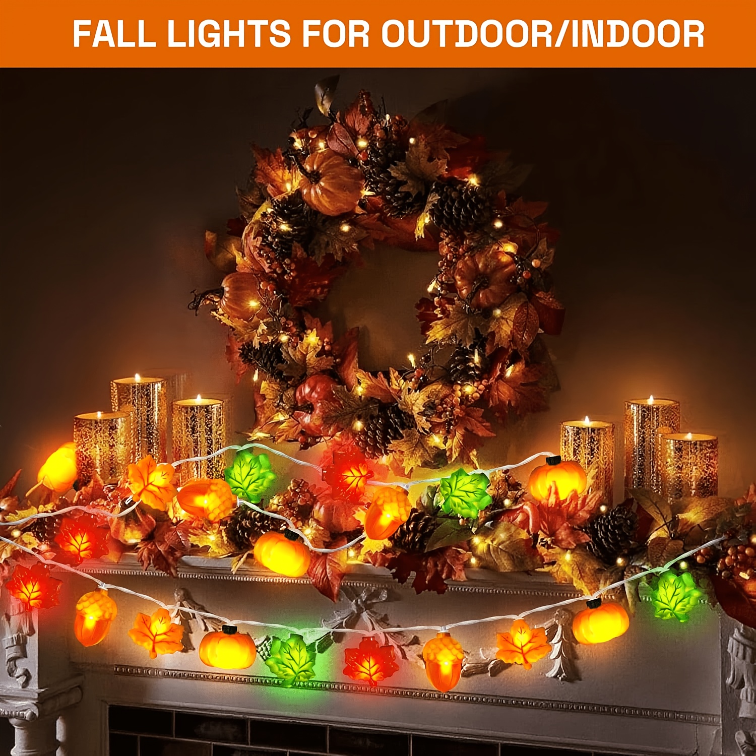 TEMU 1pc, 10/20 Leds, Plastic Material, Pumpkin, Maple Leaf, And Shaped Led Indoor String Lights, Suitable For Halloween, Thanksgiving Decorations,