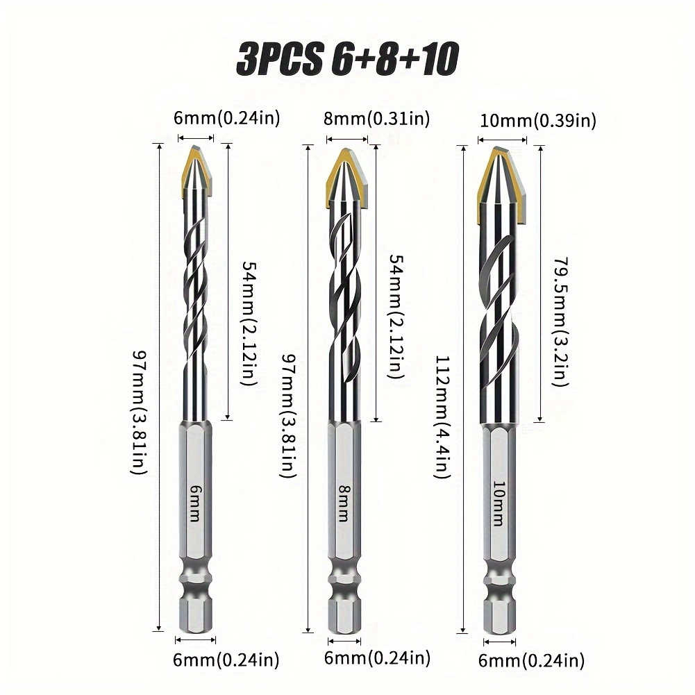 1-5pcs Multifunctional Drill Bits, Bit, Construction Ceramic Triangle Drill Bit Set For Ceramic/tile/concrete/brick Wall Glass/timber