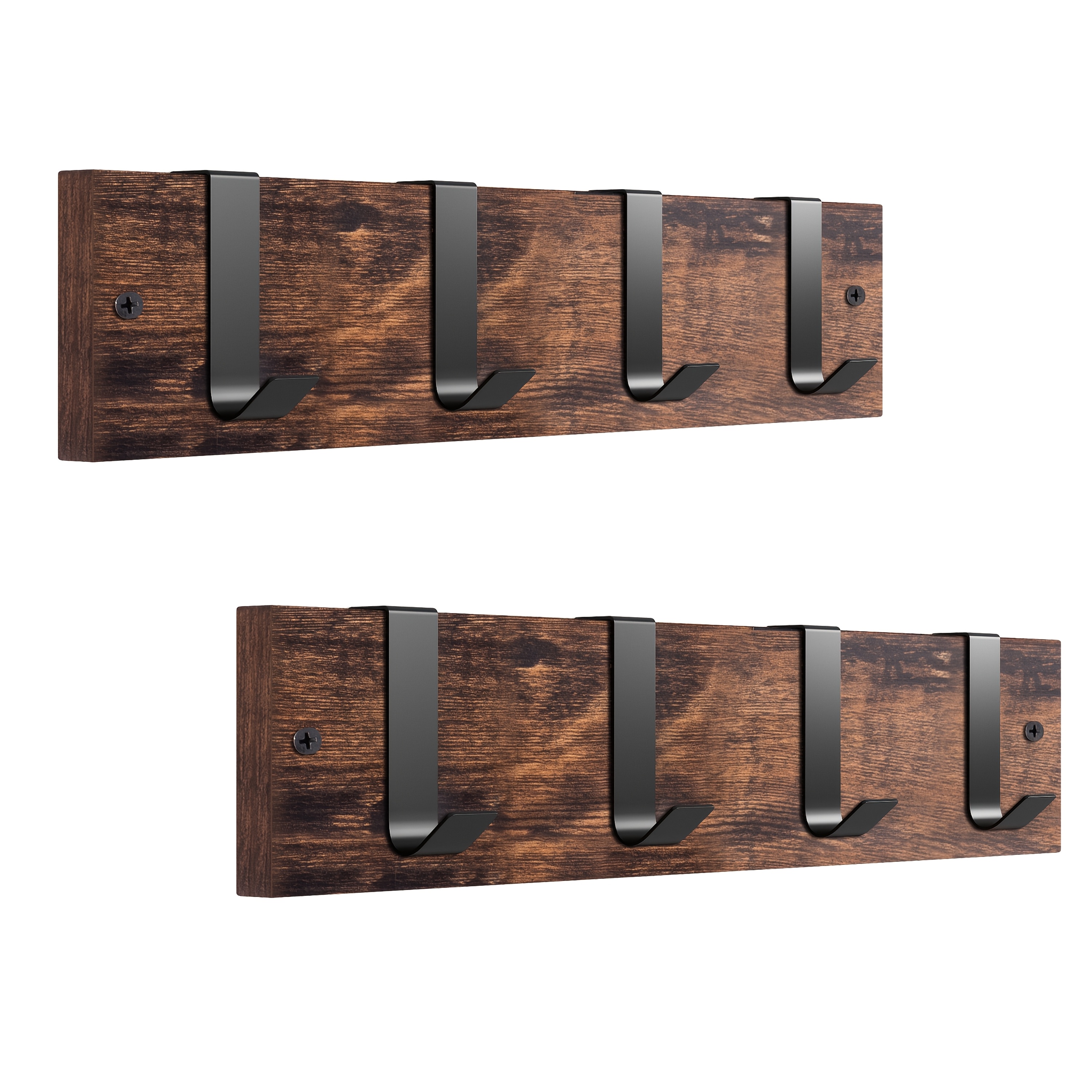 Image of Set Of 2 Rustic Coat And Towel Racks Featuring 4 Hooks, Designed For Wall Mounting In , Bathrooms, Or Kitchens - A For Hanging Clothes, Hats, Bags, Keys, Towels, Coats, And Robes