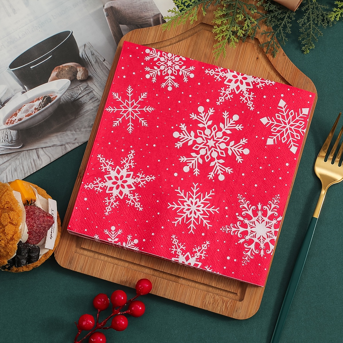 TEMU 20 Pack Christmas Paper Napkins - 2-ply Disposable Dinner Napkins With Design, Ideal For Holiday Parties & Winter Celebrations, 13x13 Inches