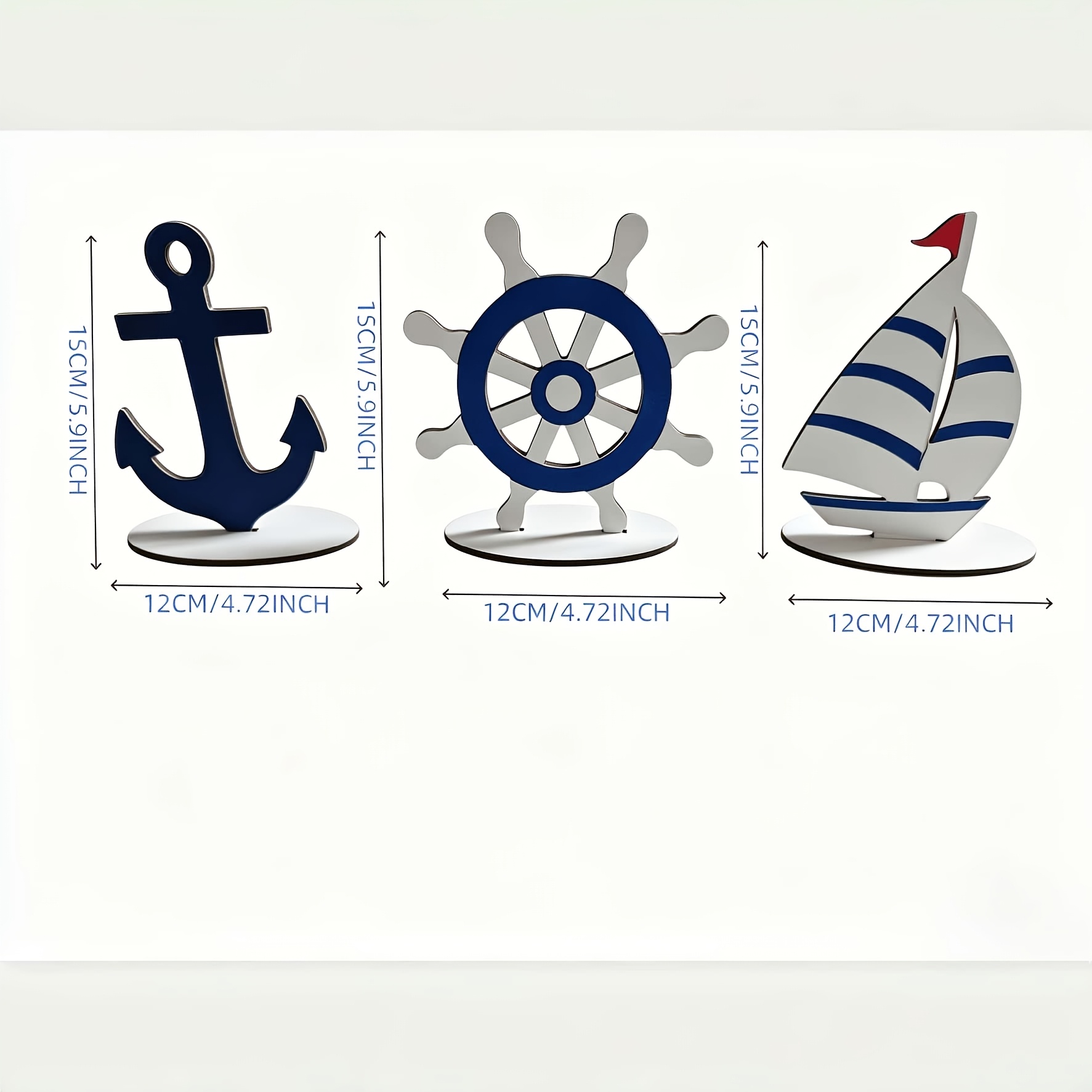 TEMU Plat 2D, Surface Plate 2D, Lot de 3 Ornements d' en Bois Plats 2D, Décoration d'Été pour Plateau à Étages, Panneau d' de Bateau de Croisière en