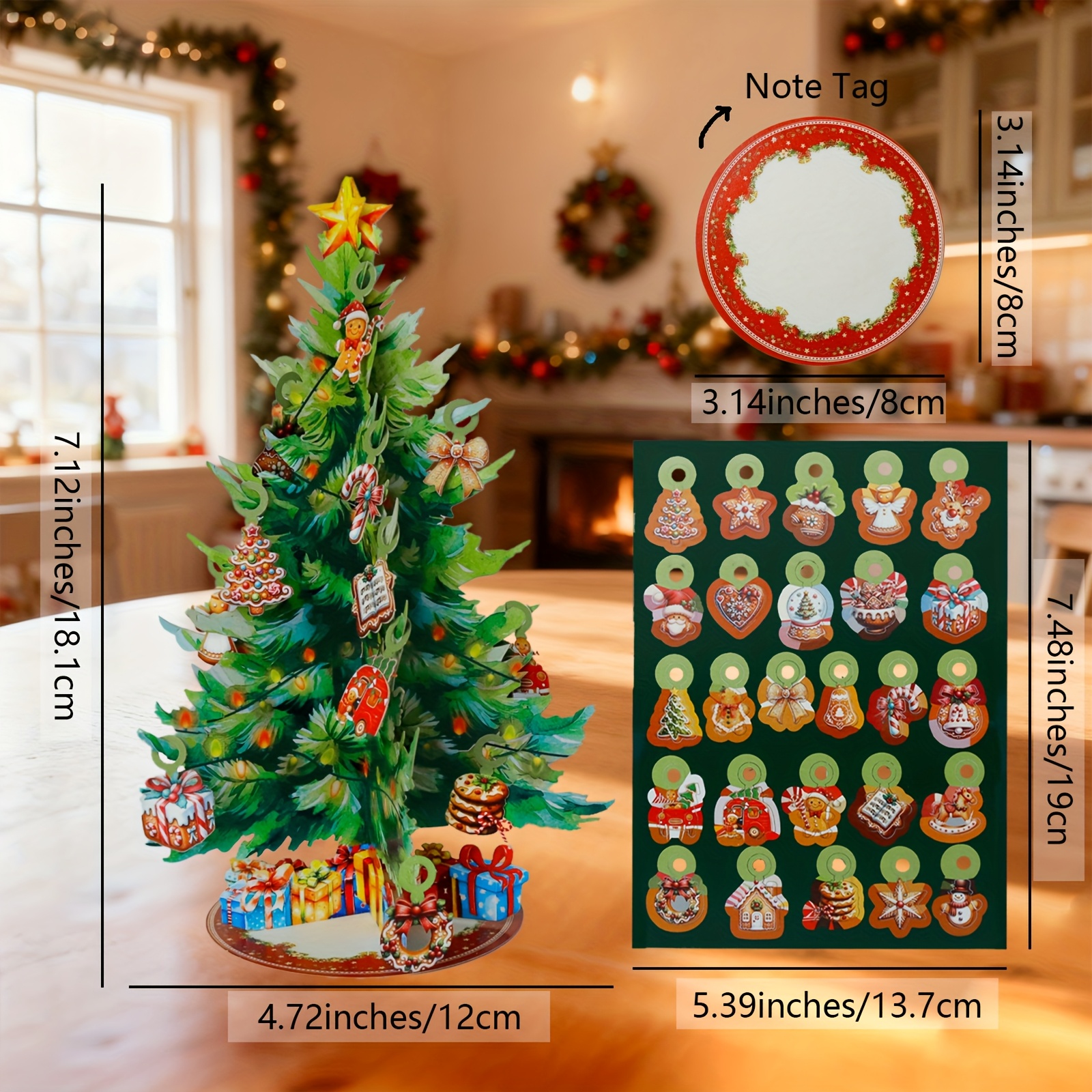 Image of 1pc Gingerbread Man Christmas Tree Card - Festive Holiday Decoration With Gingerbread Men, Ornaments & Candy Canes, Perfect For Christmas Parties, Invitations, And Note Cards, Christmas Decorations