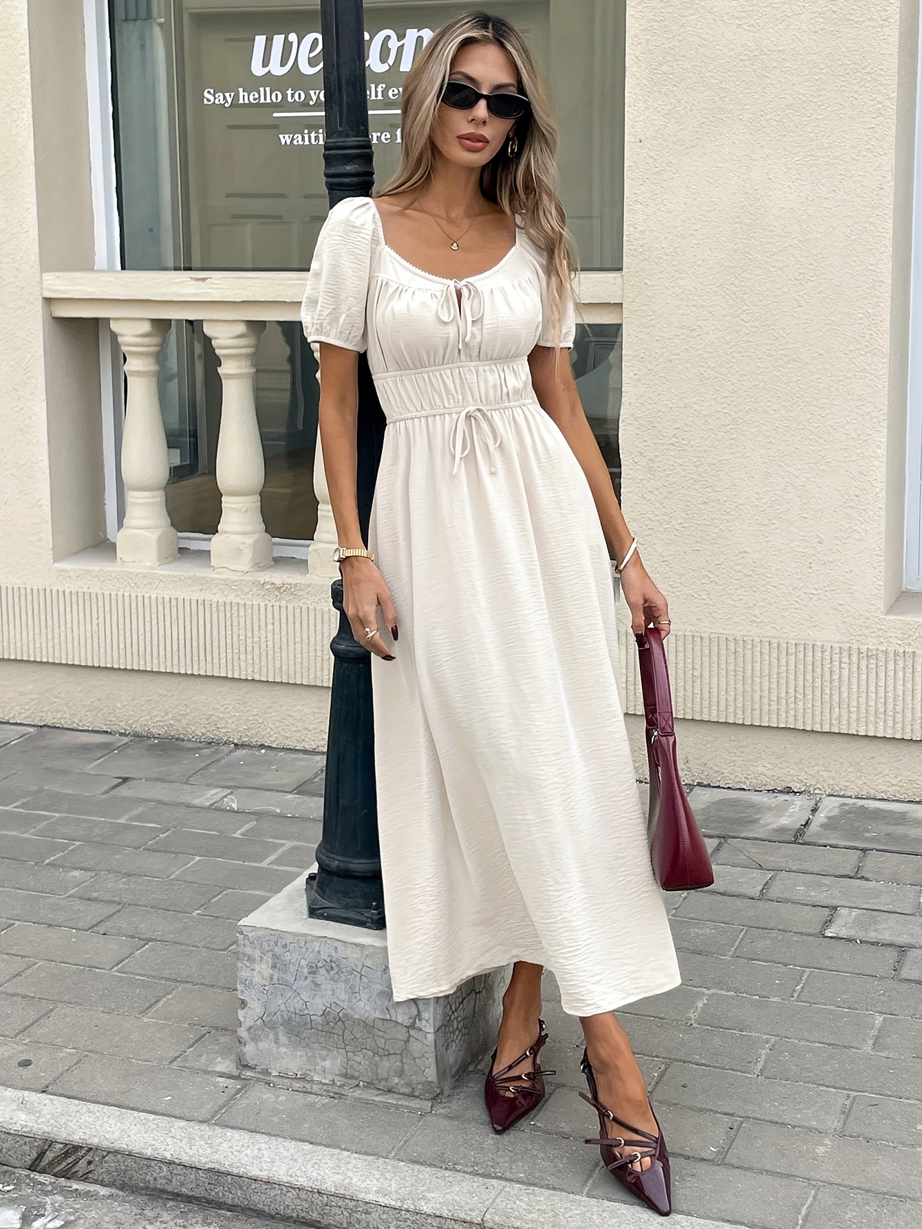 sachin and babi light blue dress Women's Puff Shirt Dresses Plain Casual Dresses Plus Size Dress Collar  Pleated