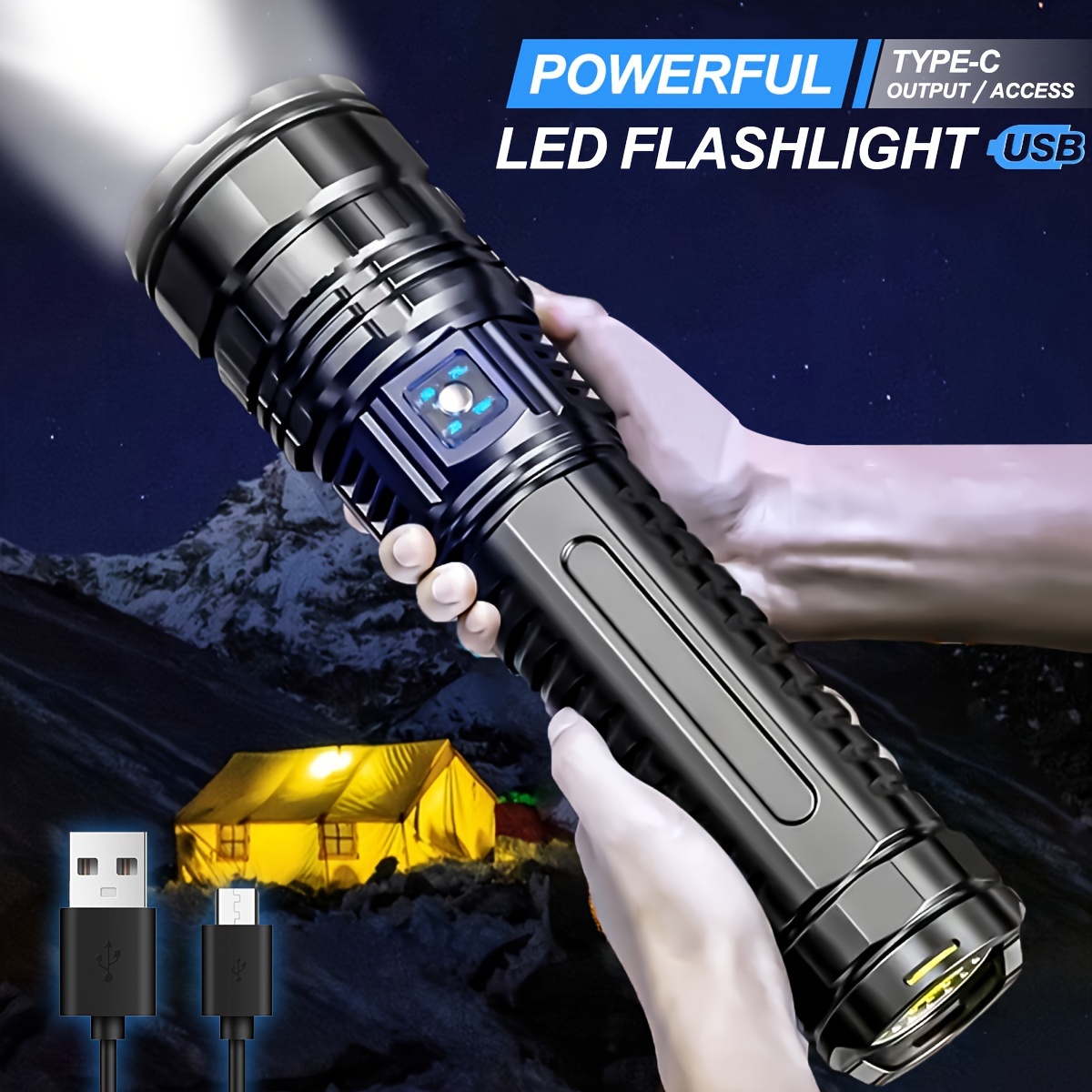 

Ultra-bright Large Flashlight, White Laser Strong Light Long-range Spotlight, With Cob Light, Multi-function Usb Charging Led Flashlight, Adjustable Focus, For Emergency And Tactical Use