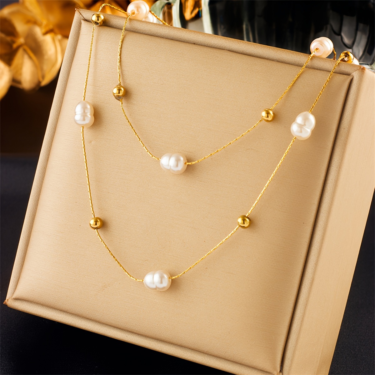 

Elegant Stainless Steel Necklace With Faux Pearl Accents, Fashionable , Women's Party Jewelry Gift, Accessory