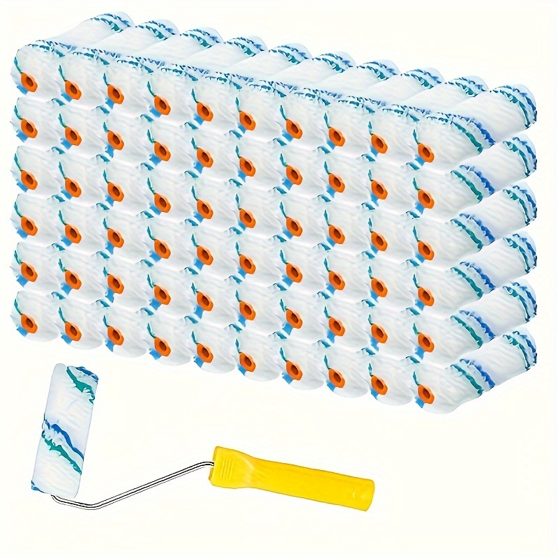 

A Set Of 51 Mini Paint Roller Covers, Featuring 4-inch Small Paint Rollers With Roller Frames, Reusable Polyester Paint Brushes, And 50 Roller Brushes For Painting Wall Cabinets.