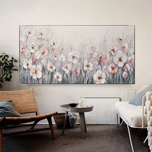 1pc Hand-painted Unframed Canvas Poster, Rustic Floral Hand-Painted Painting, Canvas Wall Art, Artwork Wall Painting For Gift, Bedroom, Office, Living Room, Cafe, Bar, Wall Decor, Home And Dormitory Decoration