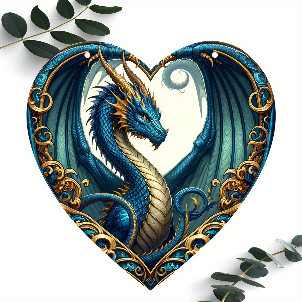 

Vintage Aluminum Dragon Heart-shaped Decorative Sign & Plaque - 8"x8" Wall Hanging Animal Theme Home Decor For Door, Window, Porch, Room - Multipurpose Vintage Metal Wall Art For Holidays And Gifts