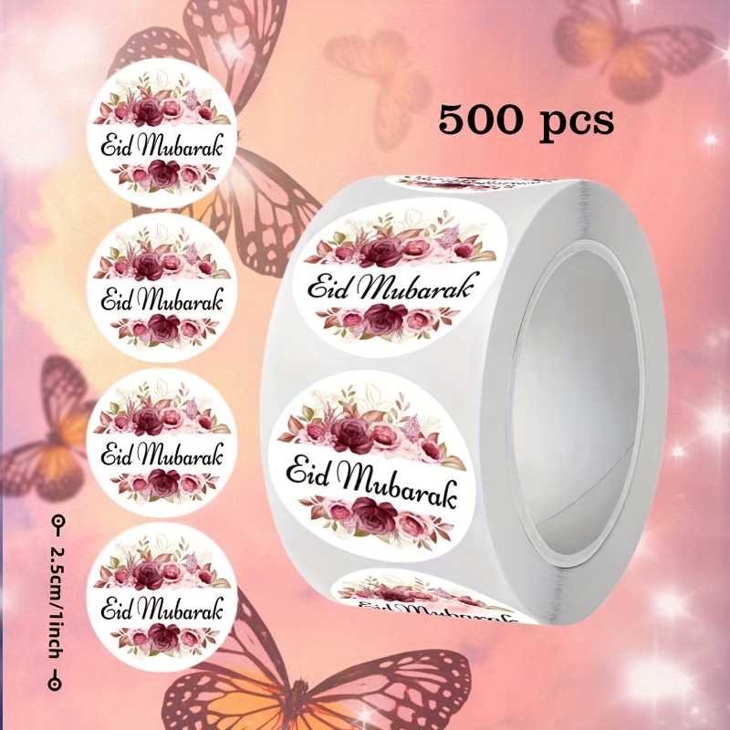 

500pcs Floral Stickers Roll For , Decorative Sealing Labels In Mixed Colors, Paper Material, Ramadan, Packaging