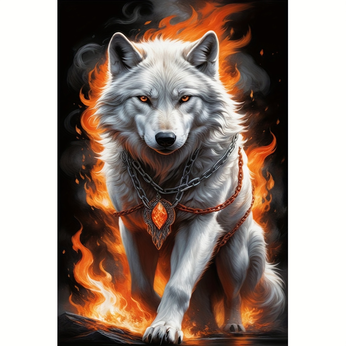 

5d Diy Diamond Painting Kit – Fire Wolf Design, Round Diamond Art Embroidery Stitch, Acrylic () Canvas, Craft For Home Wall Decor – Gift In Sizes (7.9x9.84, 11.8x15.7, 15.7x19.7 Inches)