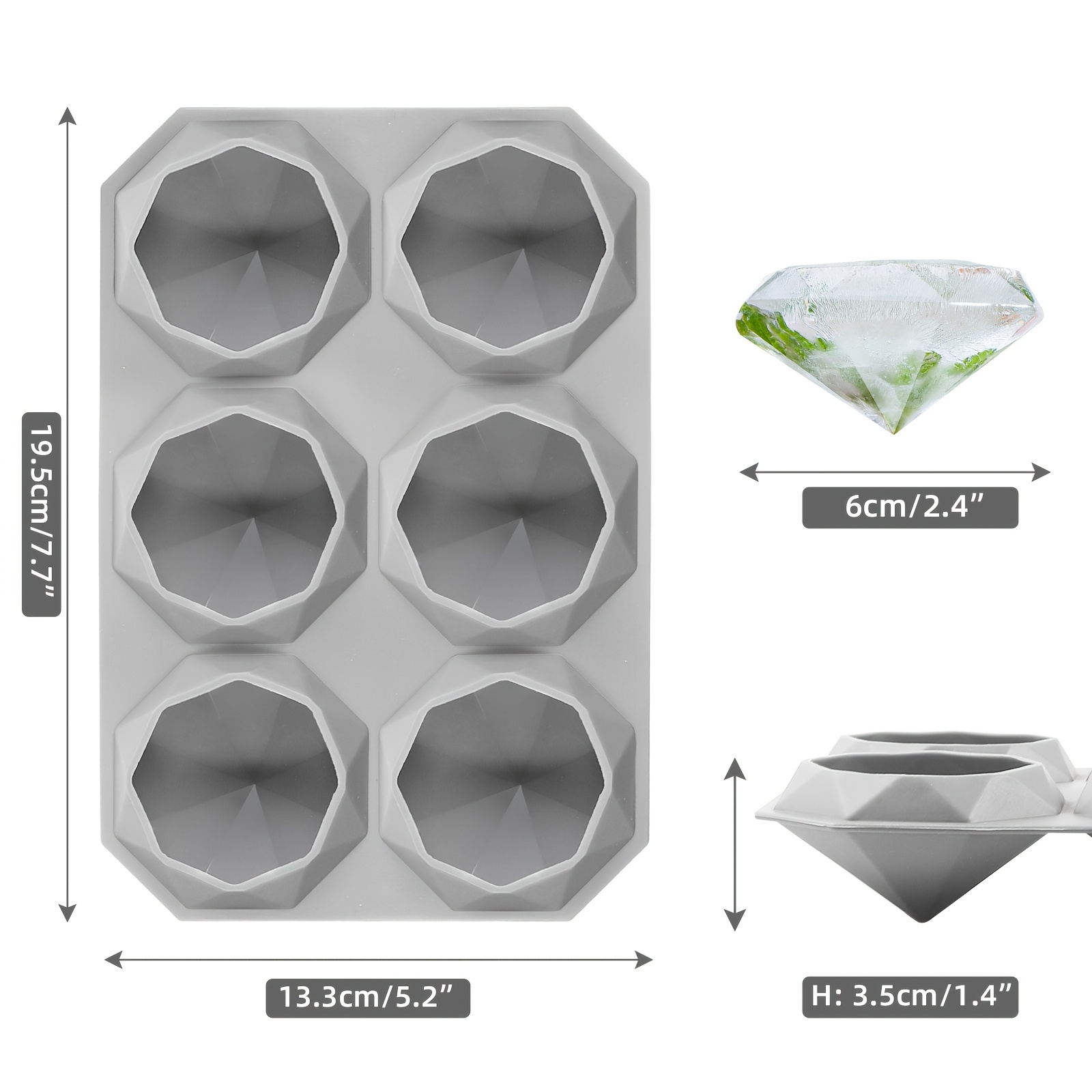 Image of 1pc Gray Cube Of Ice Mold, 6-grid Diamond Cube Of Ice Tray, Multi-functional Chocolate Mold, Pudding, Jelly, Candy Mold, Cube Of Ice Tray, Refrigerator Beverage Juice Silicone Cube Of Ice Tray