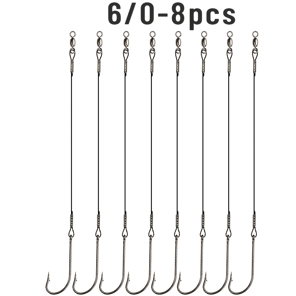 Image of 8pcs Fishing Hook Leader Rigs – Anti-bite Long Shank Single Hooks With Swivel, -free Predator Fishing Tackle For , Pike & Catfish, Freshwater & Saltwater