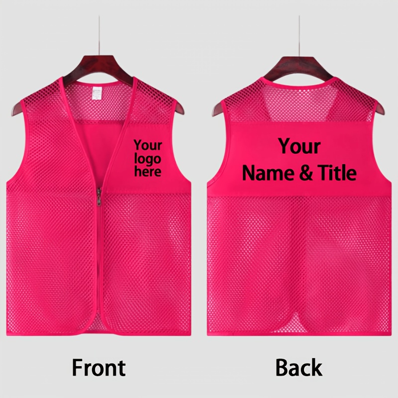 TEMU 1pc Lightweight Breathable Mesh Custom Work Vest, Convenient Zipper Style, Supports Diy Printing Of Logo Name Position, Comfortable And