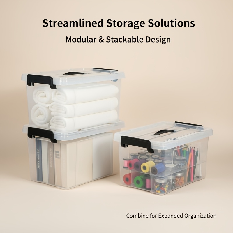 3pcs Large Clear Plastic Storage Boxes with Snap-Fit Lids