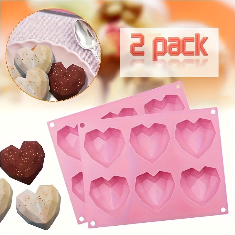 E-shop 2 Stück 6-Loch Rosa Ziegelstein Kleines Herz Silikonform Lebensmittelqualität, Leichtes Entformen Geeignet für Schokolade, Fondant, Mousse, Cake
