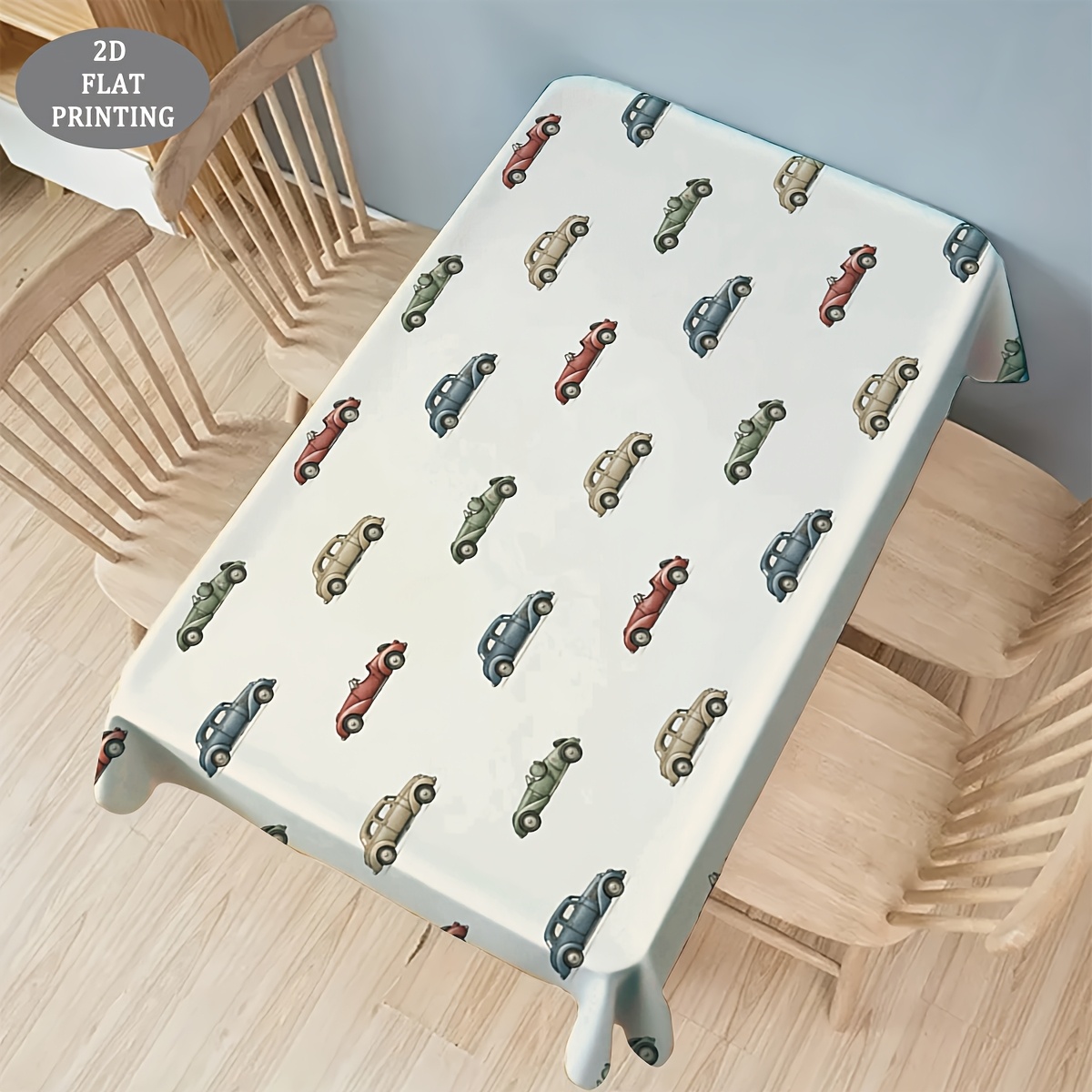 artikel foto 2d plat, 1  , tafelkleed, decoratief vierkant tafelkleed met vintage autopatroon, kerstmis, halloween, cadeau voor familie en vrienden, creëert een unieke sfeer, herbruikbaar, geschikt voor picknicks, feestdiners, feestdagentafeldecoratie, multifunctioneel, 2d plat