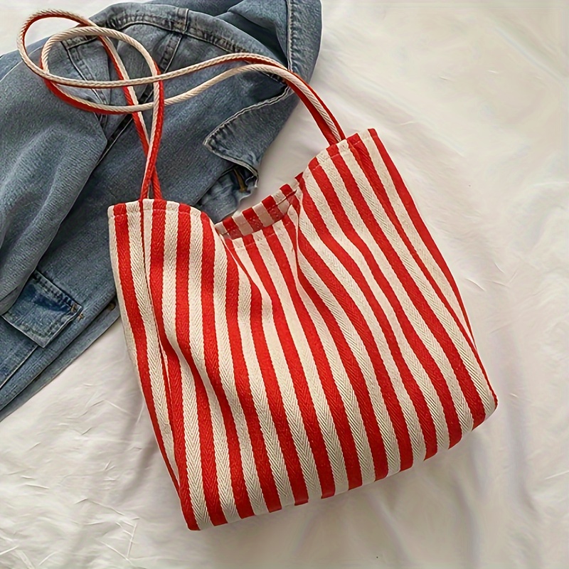Chic Striped Canvas Tote - Spacious And Versatile - Ideal For Work, School, Or